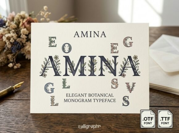 Amina: The Elegant Botanical Monogram Typeface