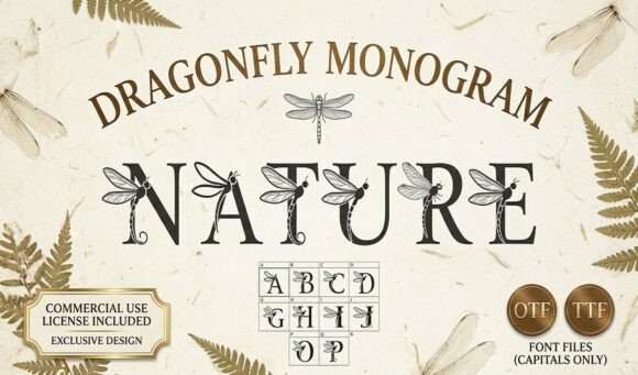 Dragonfly Monogram: An Elegant Decorative Font for Editorial Design